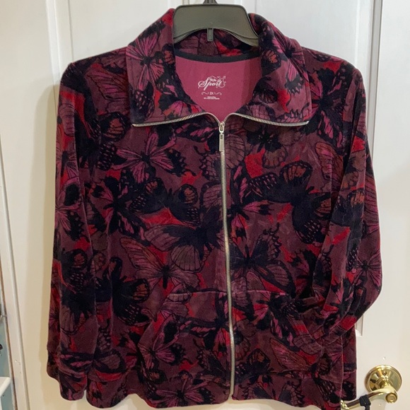 Velour Butterfly Zip up Jacket - Picture 1 of 5